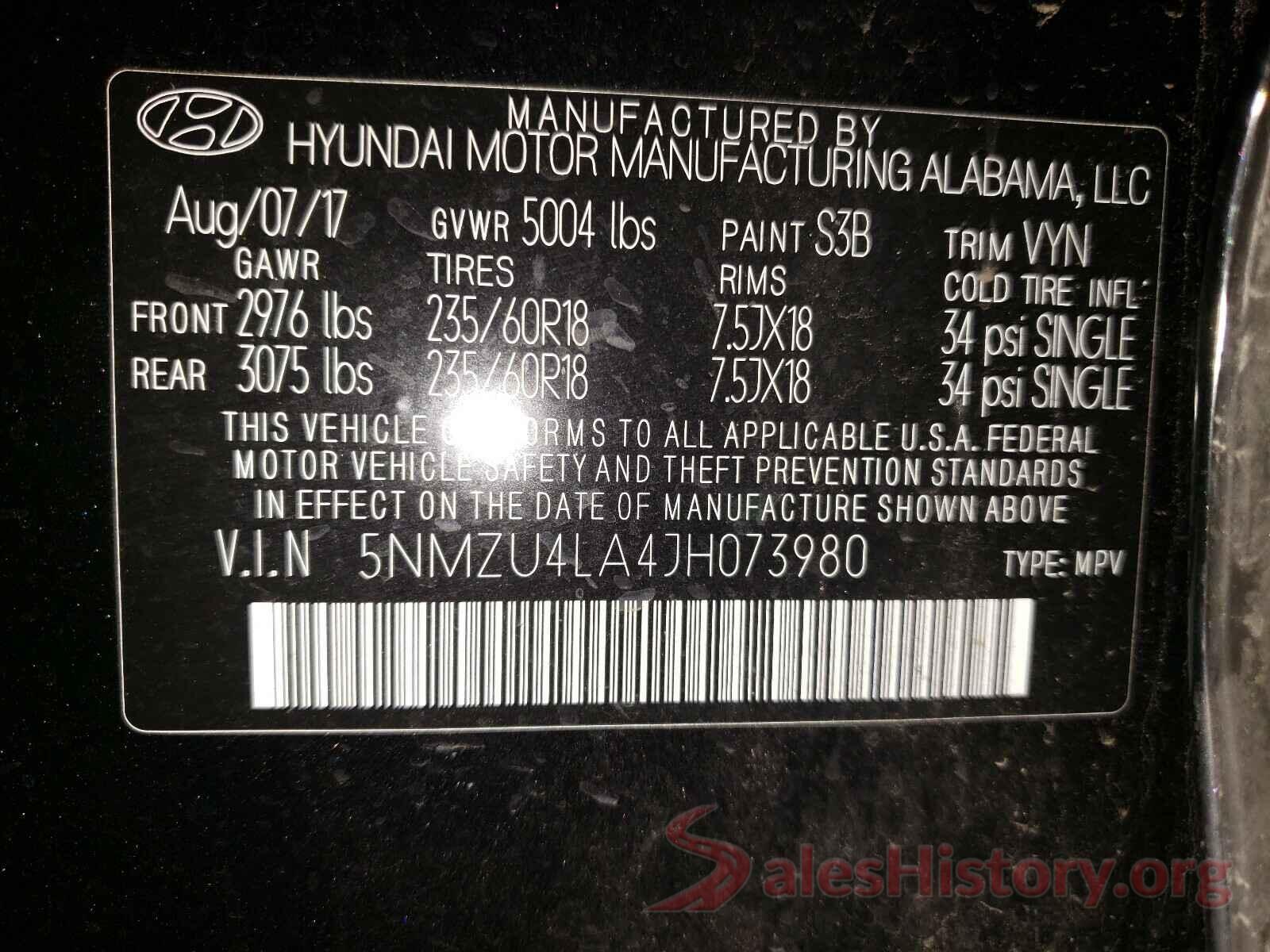 5NMZU4LA4JH073980 2018 HYUNDAI SANTA FE