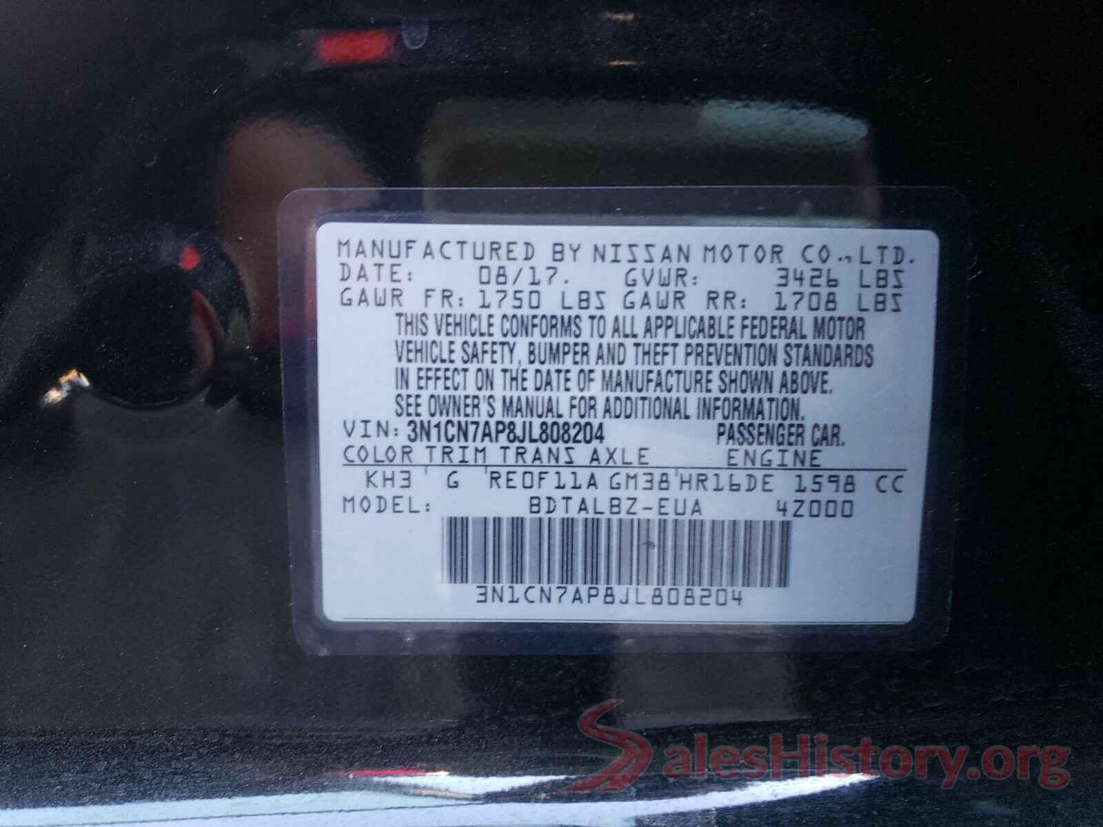 3N1CN7AP8JL808204 2018 NISSAN VERSA