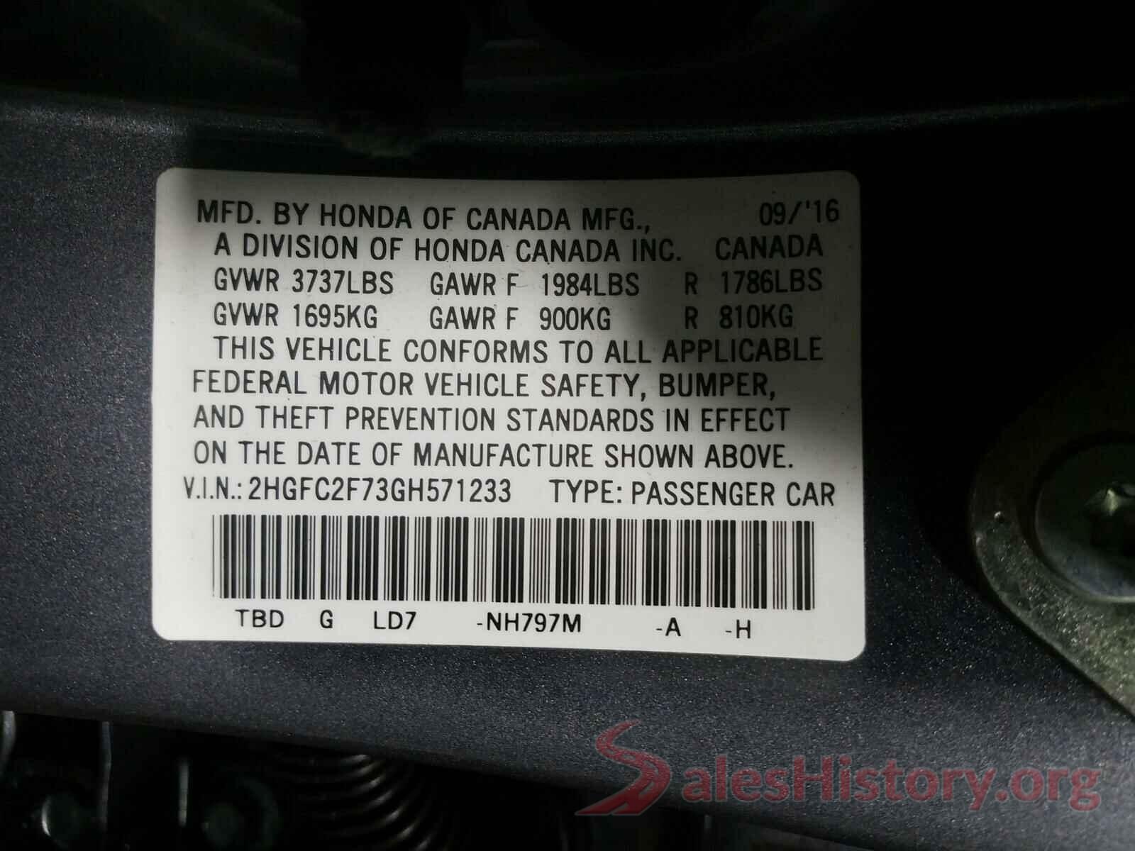 2HGFC2F73GH571233 2016 HONDA CIVIC