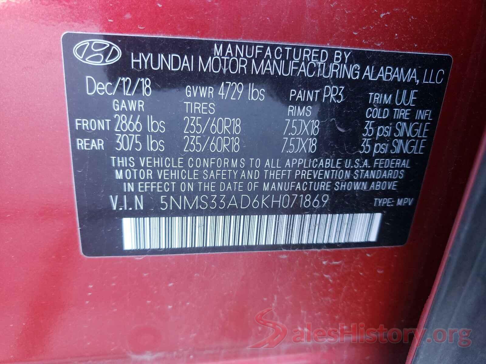 5NMS33AD6KH071869 2019 HYUNDAI SANTA FE