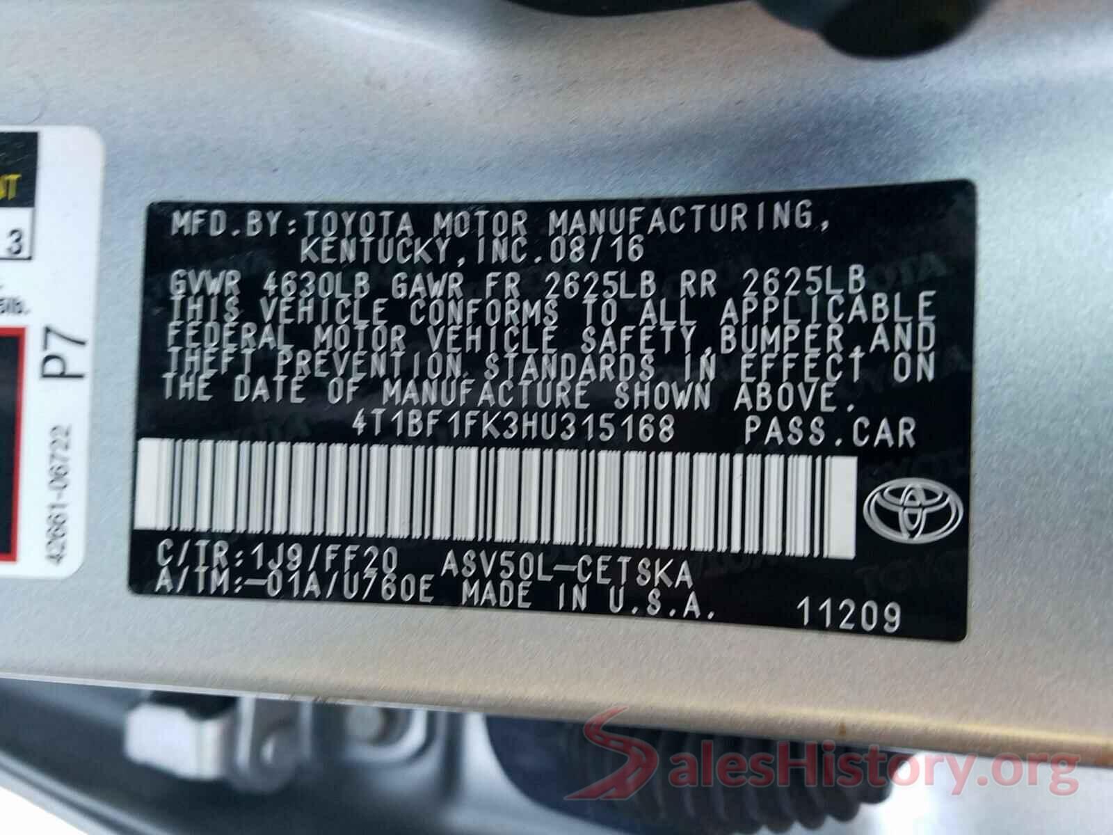 4T1BF1FK3HU315168 2017 TOYOTA CAMRY