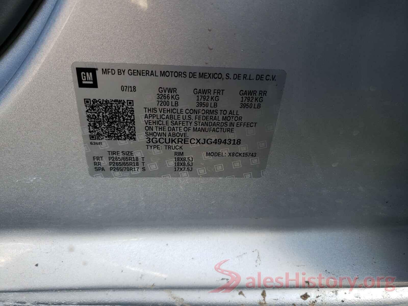 3GCUKRECXJG494318 2018 CHEVROLET SILVERADO