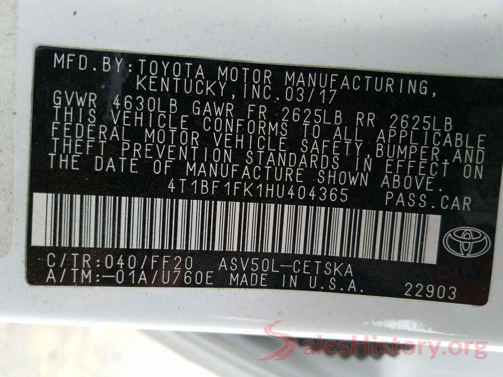 4T1BF1FK1HU404365 2017 TOYOTA CAMRY