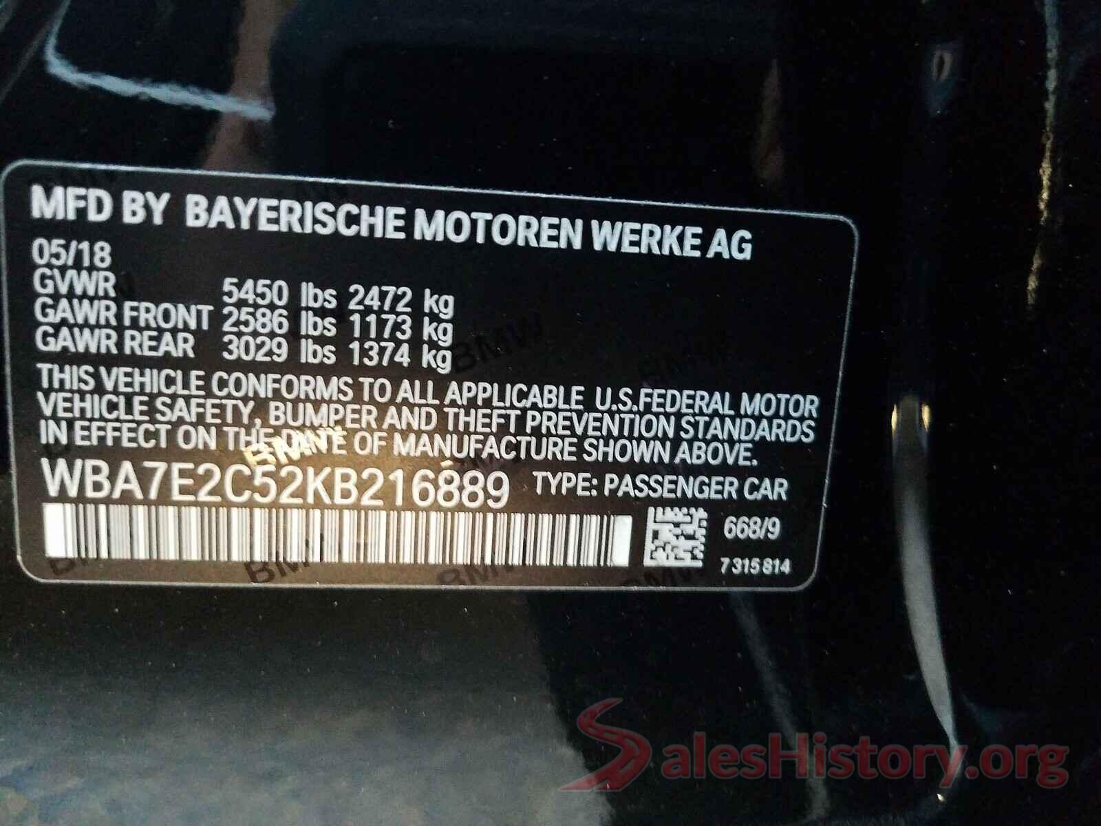 WBA7E2C52KB216889 2019 BMW 7 SERIES