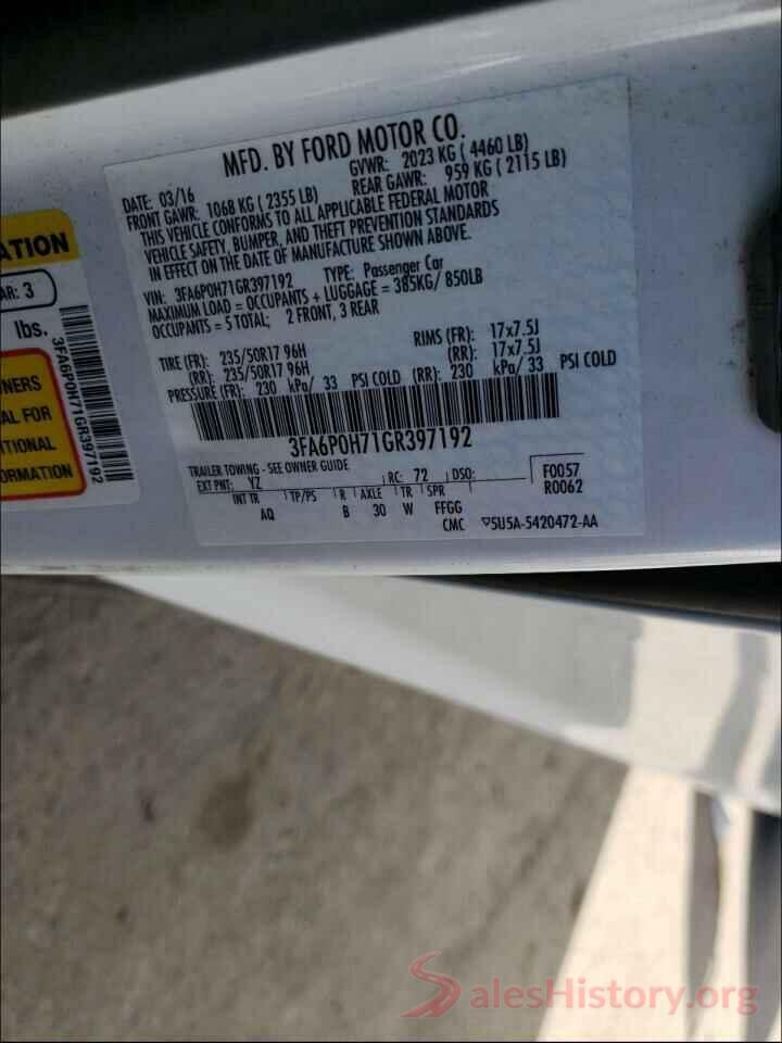 3FA6P0H71GR397192 2016 FORD FUSION