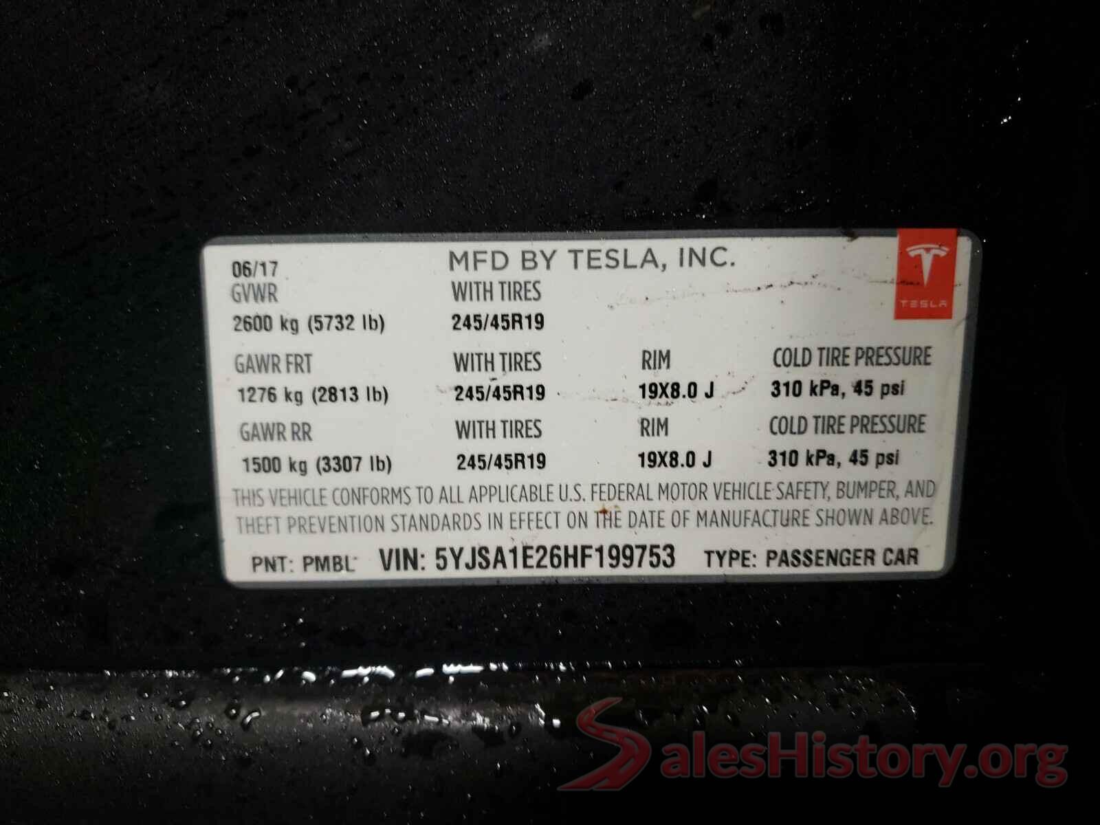 5YJSA1E26HF199753 2017 TESLA MODEL S