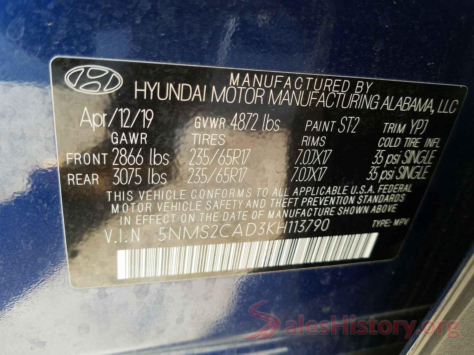 5NMS2CAD3KH113790 2019 HYUNDAI SANTA FE