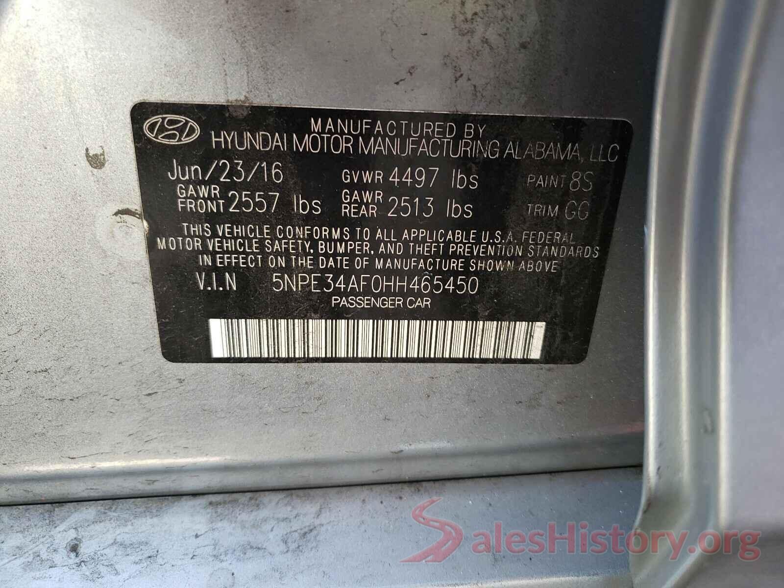 5NPE34AF0HH465450 2017 HYUNDAI SONATA