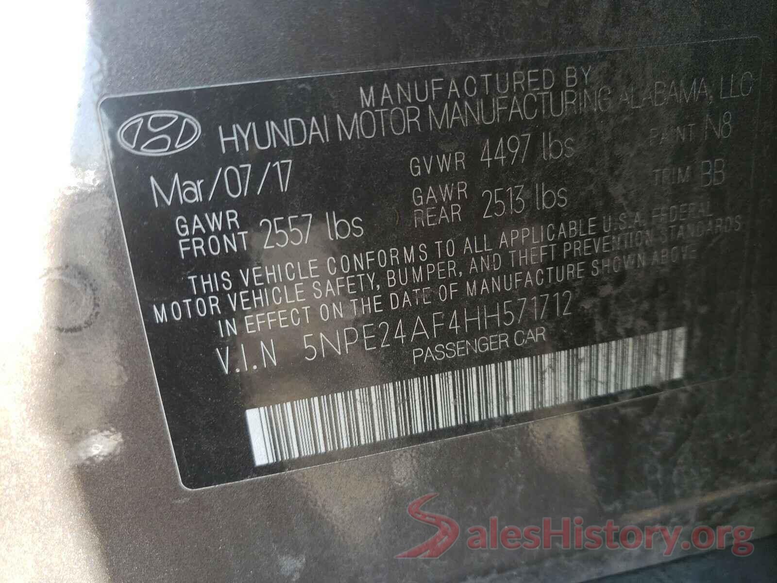 5NPE24AF4HH571712 2017 HYUNDAI SONATA