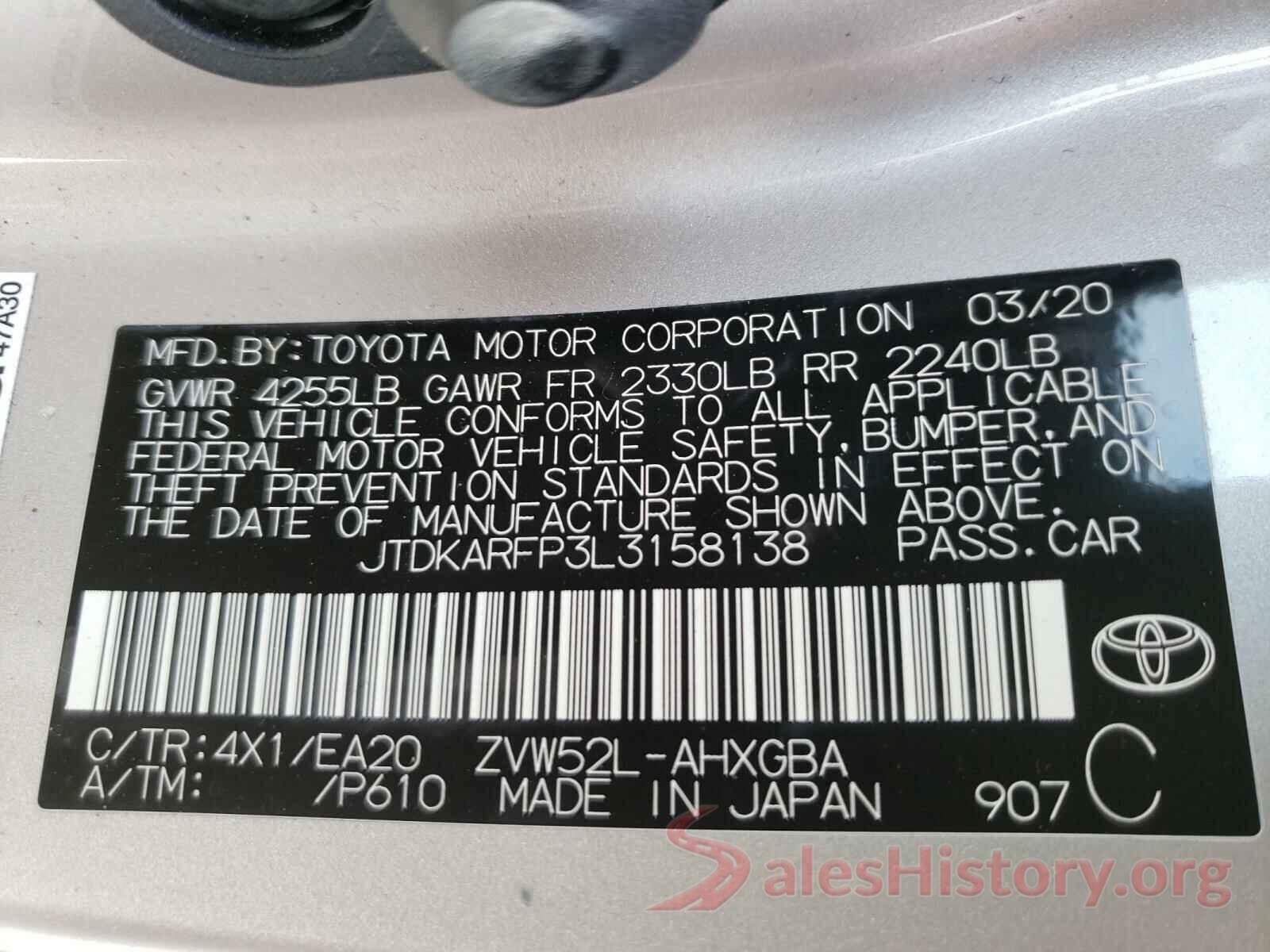 JTDKARFP3L3158138 2020 TOYOTA PRIUS