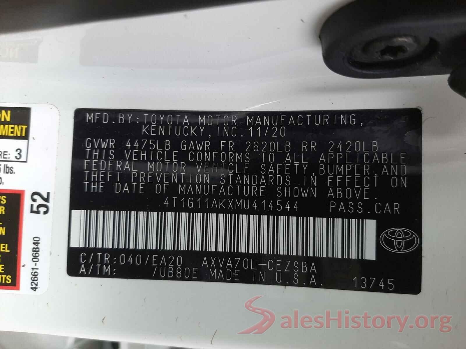 4T1G11AKXMU414544 2021 TOYOTA CAMRY