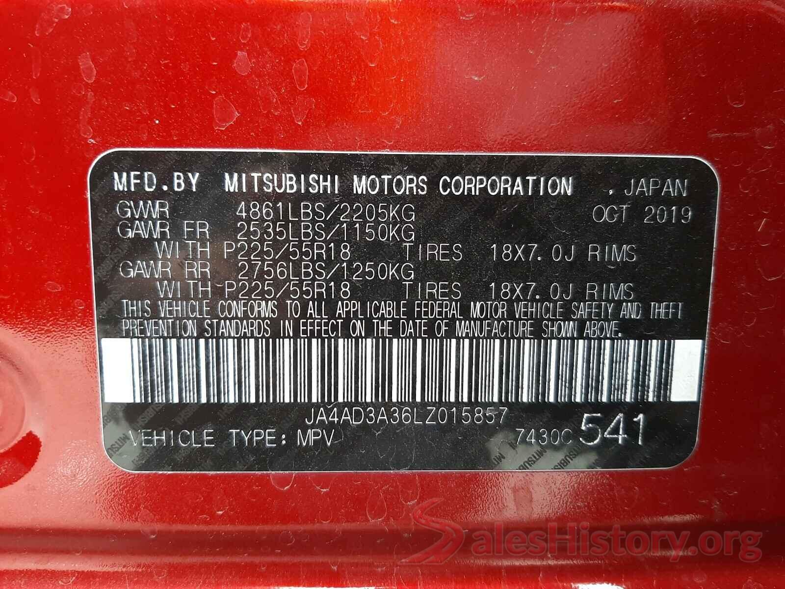 JA4AD3A36LZ015857 2020 MITSUBISHI OUTLANDER