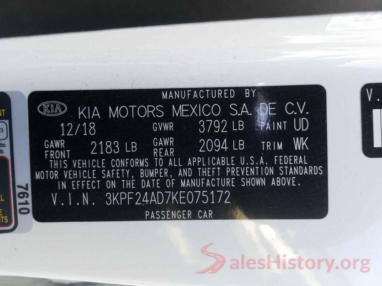 3KPF24AD7KE075172 2019 KIA FORTE