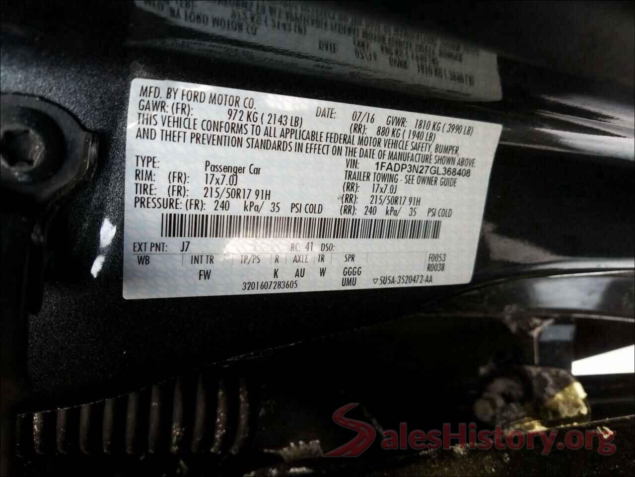 1FADP3N27GL368408 2016 FORD FOCUS