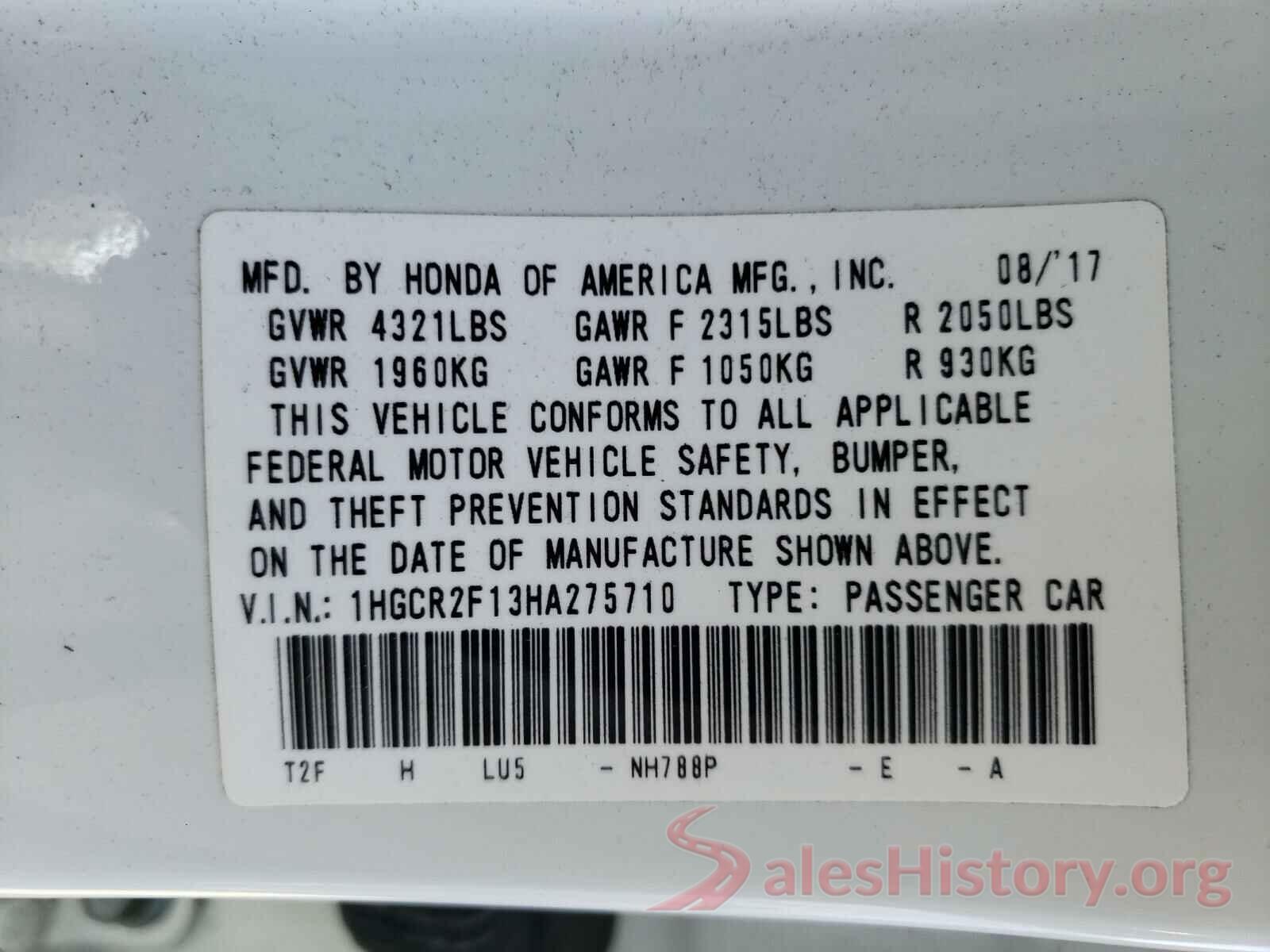 1HGCR2F13HA275710 2017 HONDA ACCORD