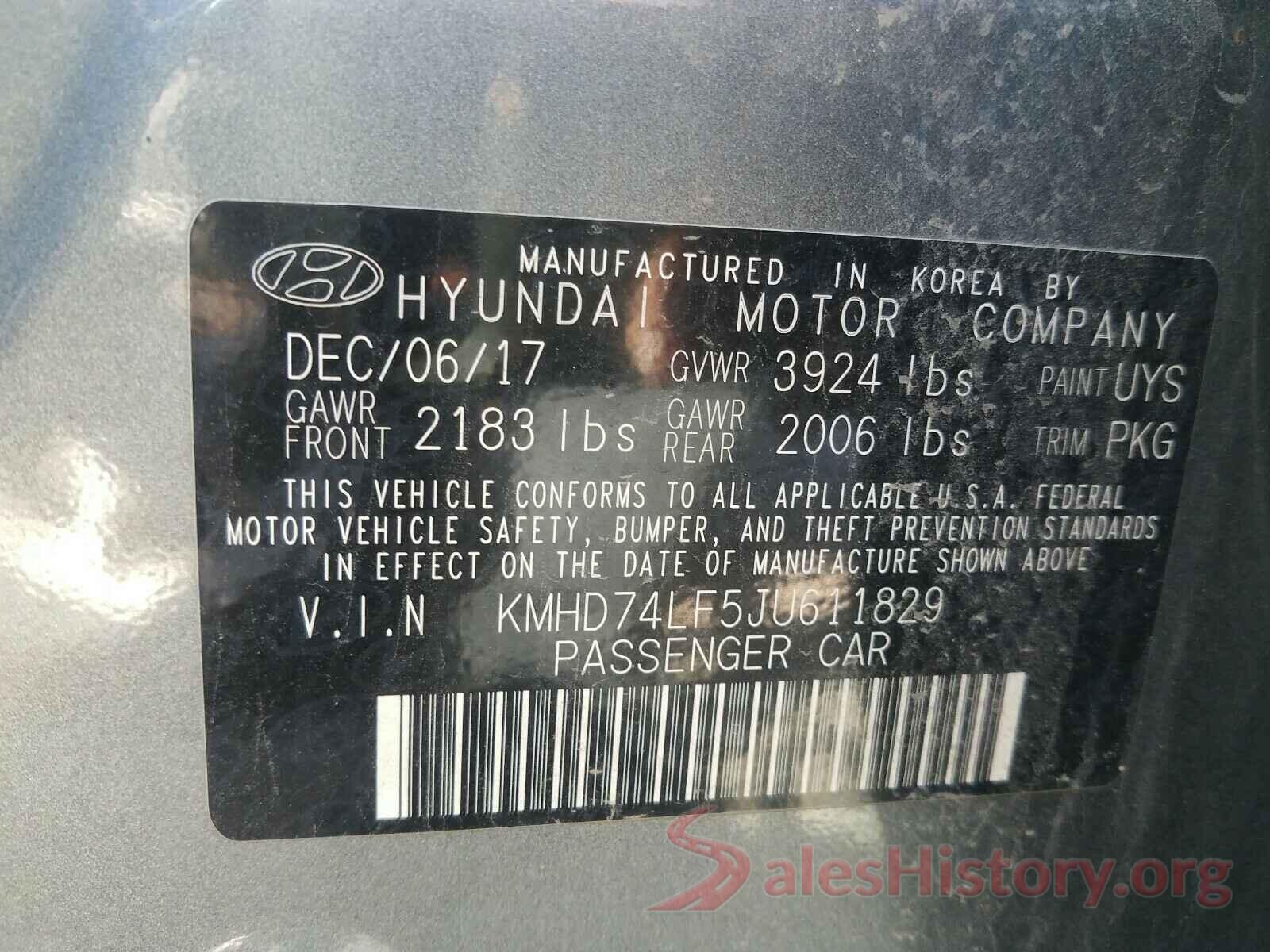 KMHD74LF5JU611829 2018 HYUNDAI ELANTRA