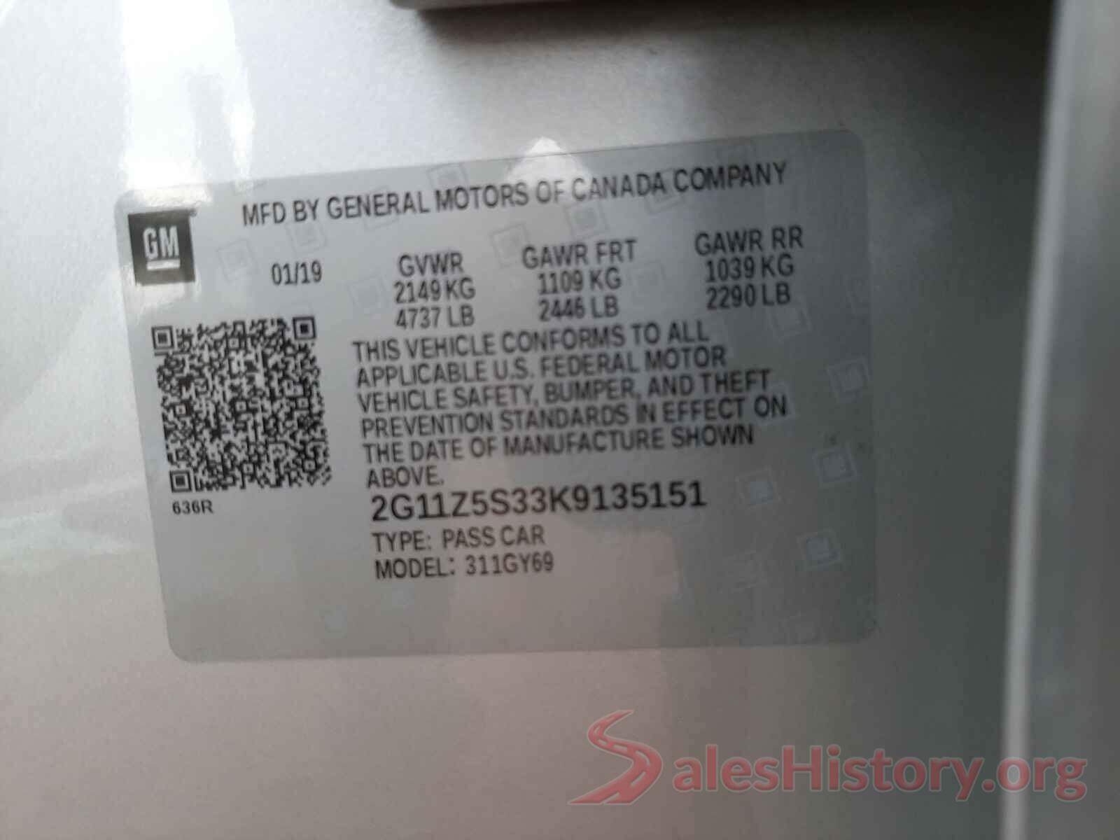 2G11Z5S33K9135151 2019 CHEVROLET IMPALA