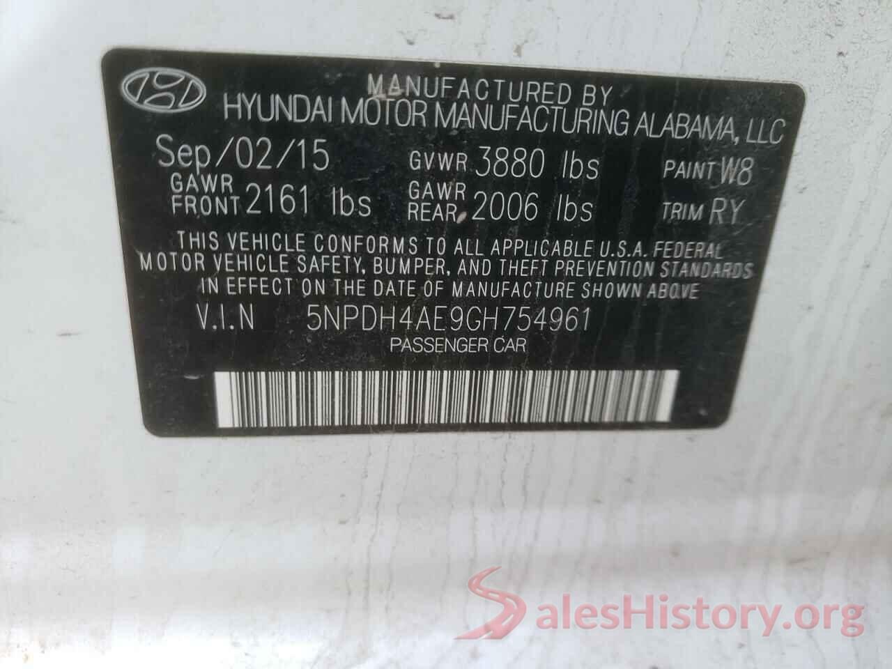 5NPDH4AE9GH754961 2016 HYUNDAI ELANTRA