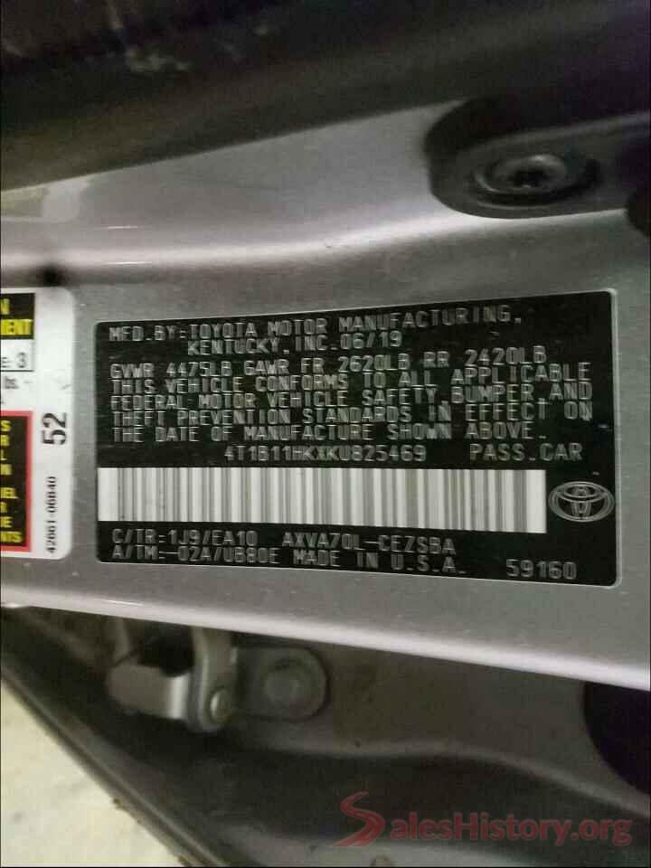 4T1B11HKXKU825469 2019 TOYOTA CAMRY