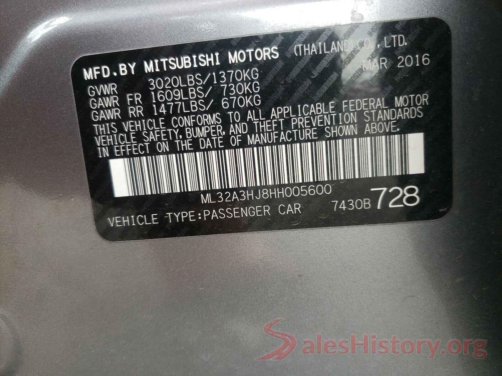 ML32A3HJ8HH005600 2017 MITSUBISHI MIRAGE