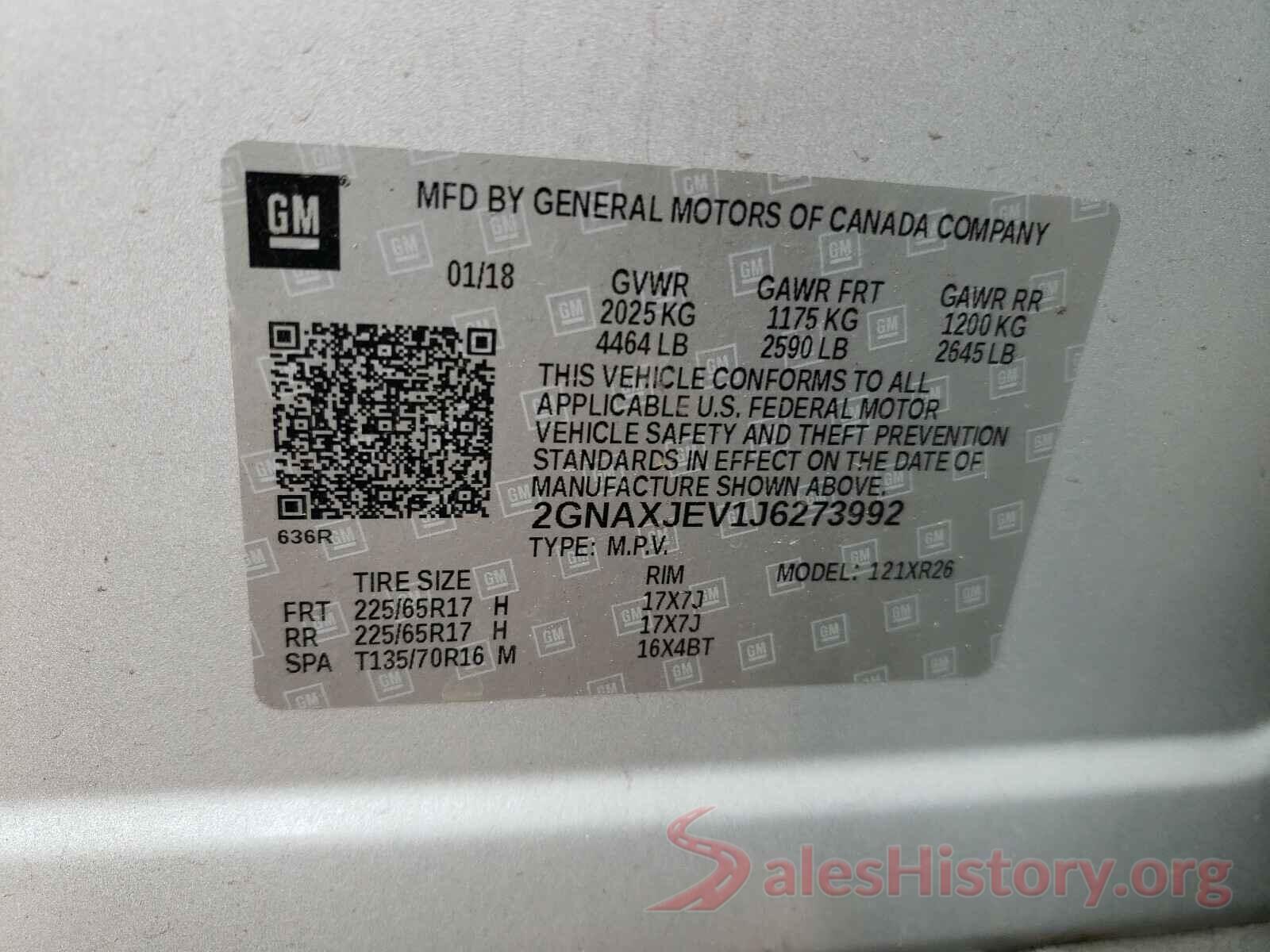 2GNAXJEV1J6273992 2018 CHEVROLET EQUINOX