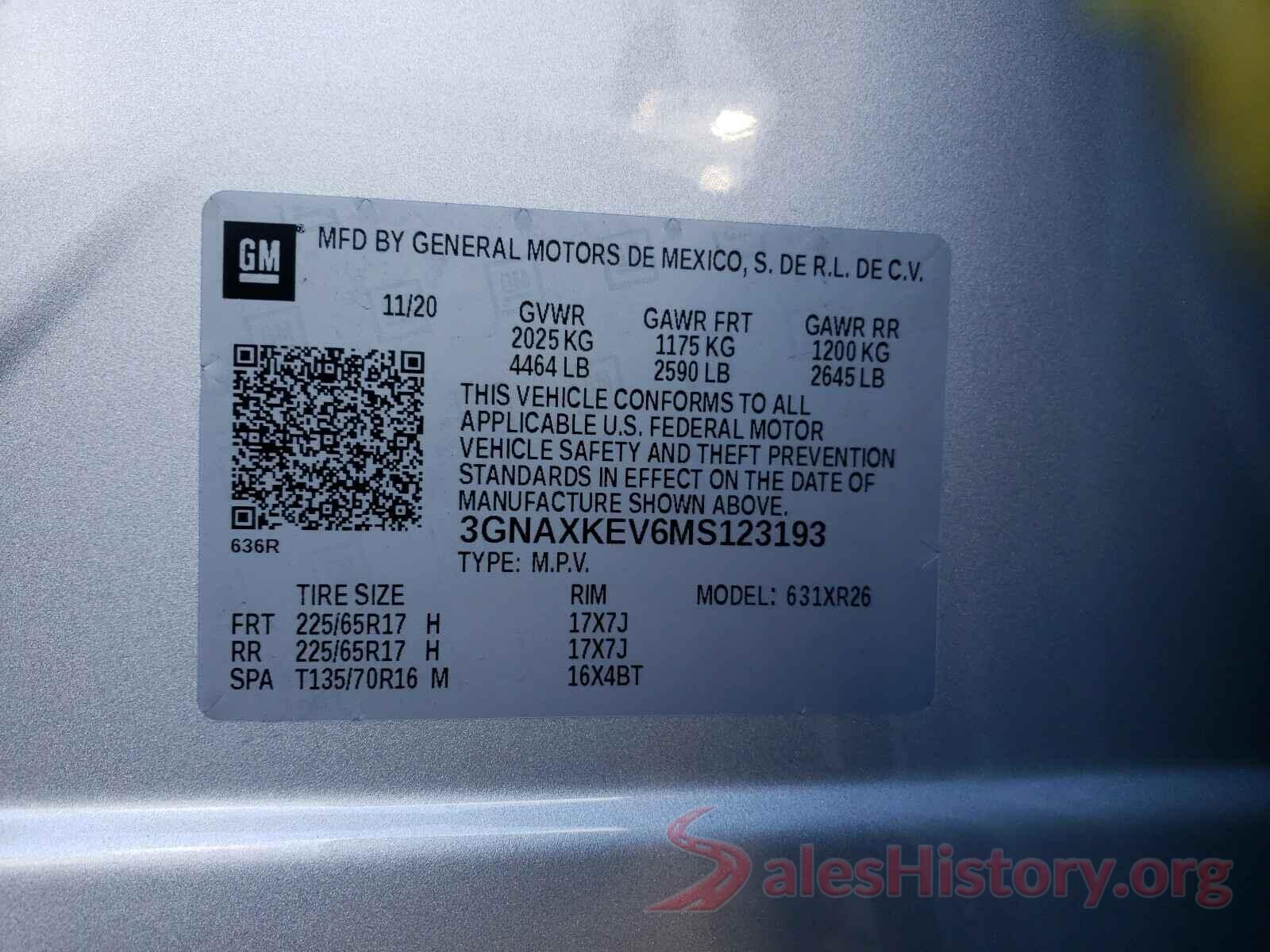 3GNAXKEV6MS123193 2021 CHEVROLET EQUINOX