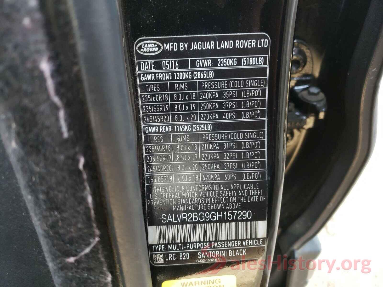 SALVR2BG9GH157290 2016 LAND ROVER RANGEROVER