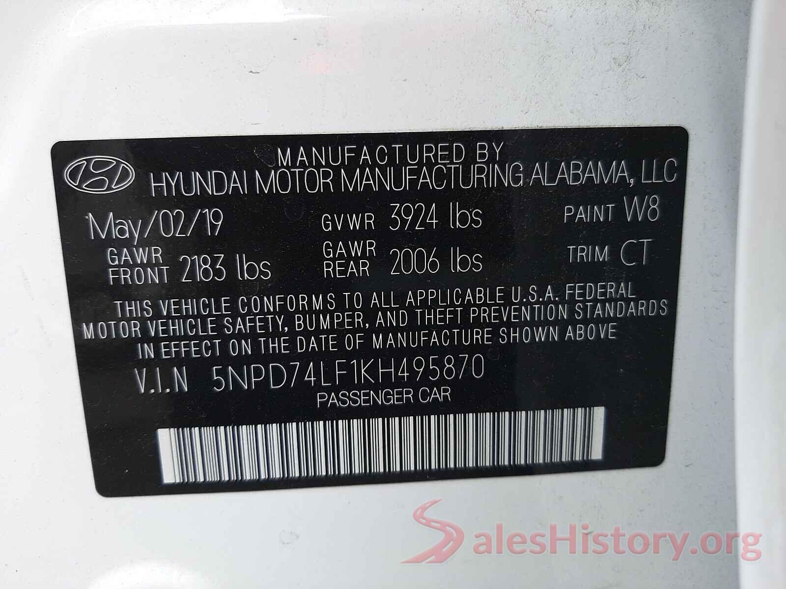 5NPD74LF1KH495870 2019 HYUNDAI ELANTRA