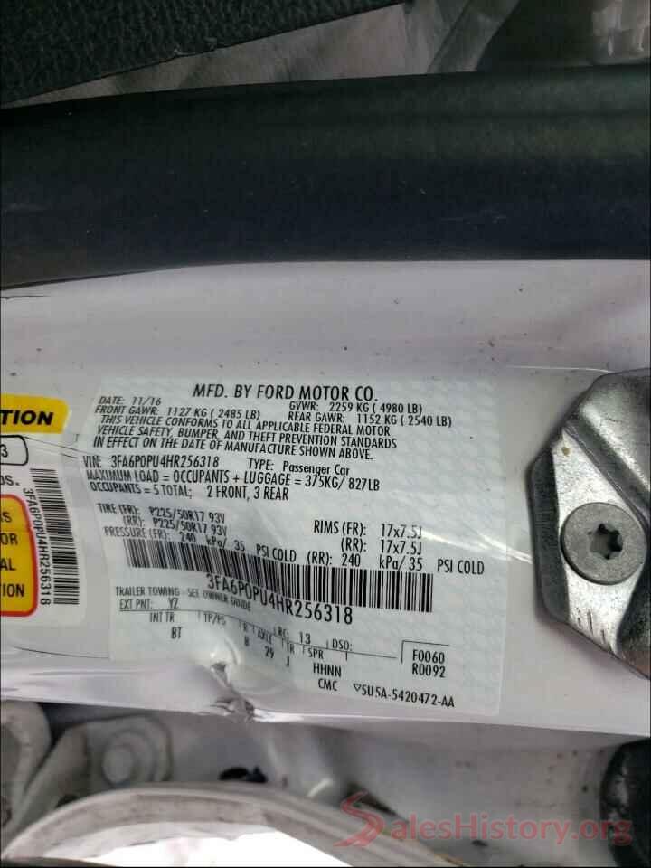 3FA6P0PU4HR256318 2017 FORD FUSION