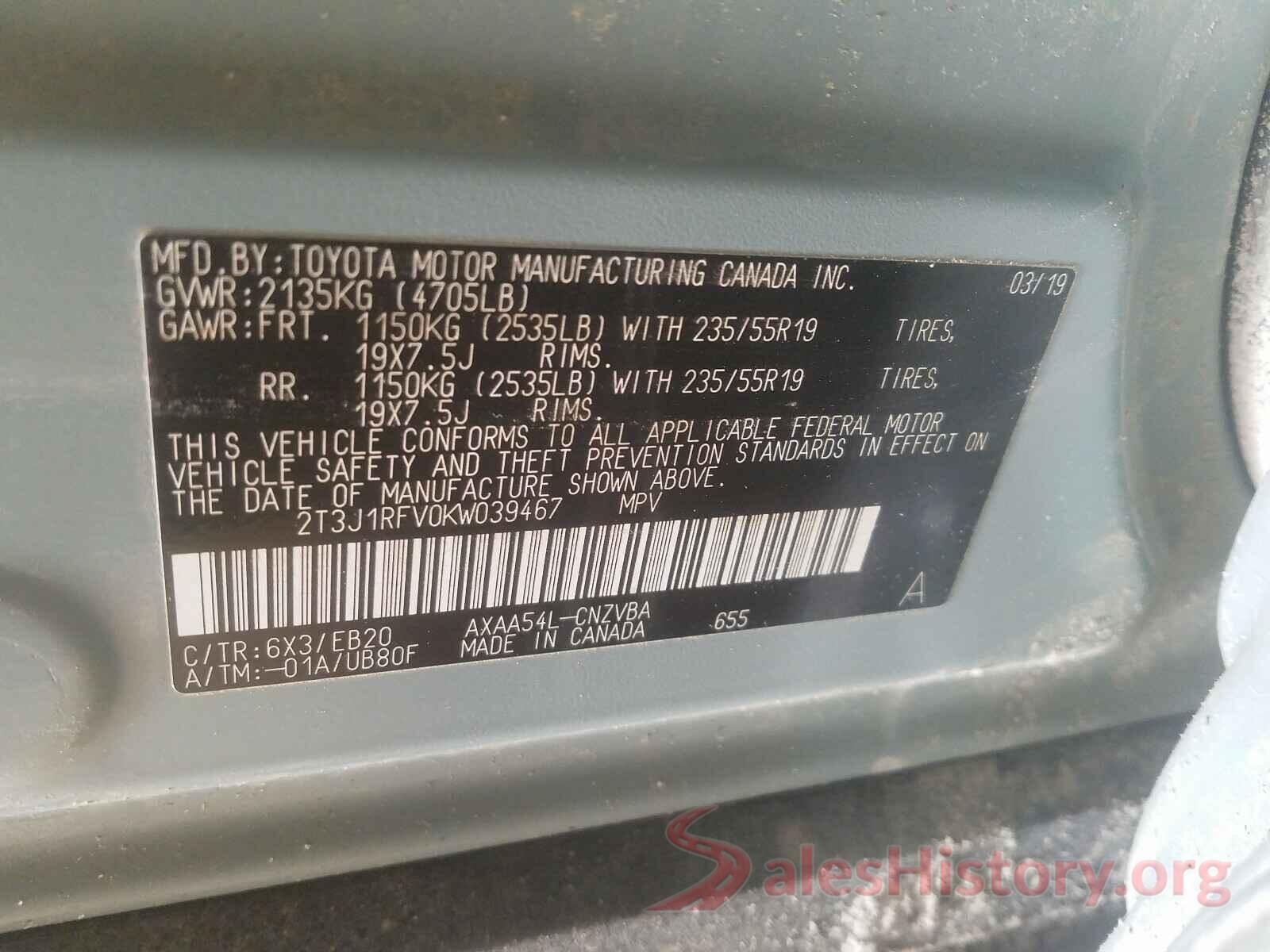 2T3J1RFV0KW039467 2019 TOYOTA RAV4