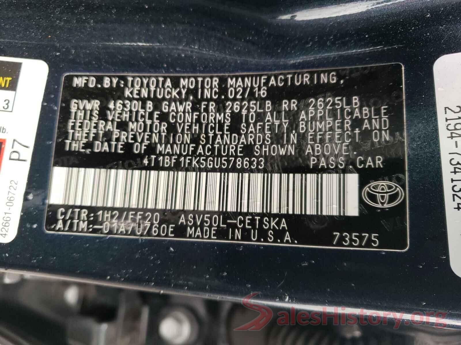 4T1BF1FK5GU578633 2016 TOYOTA CAMRY