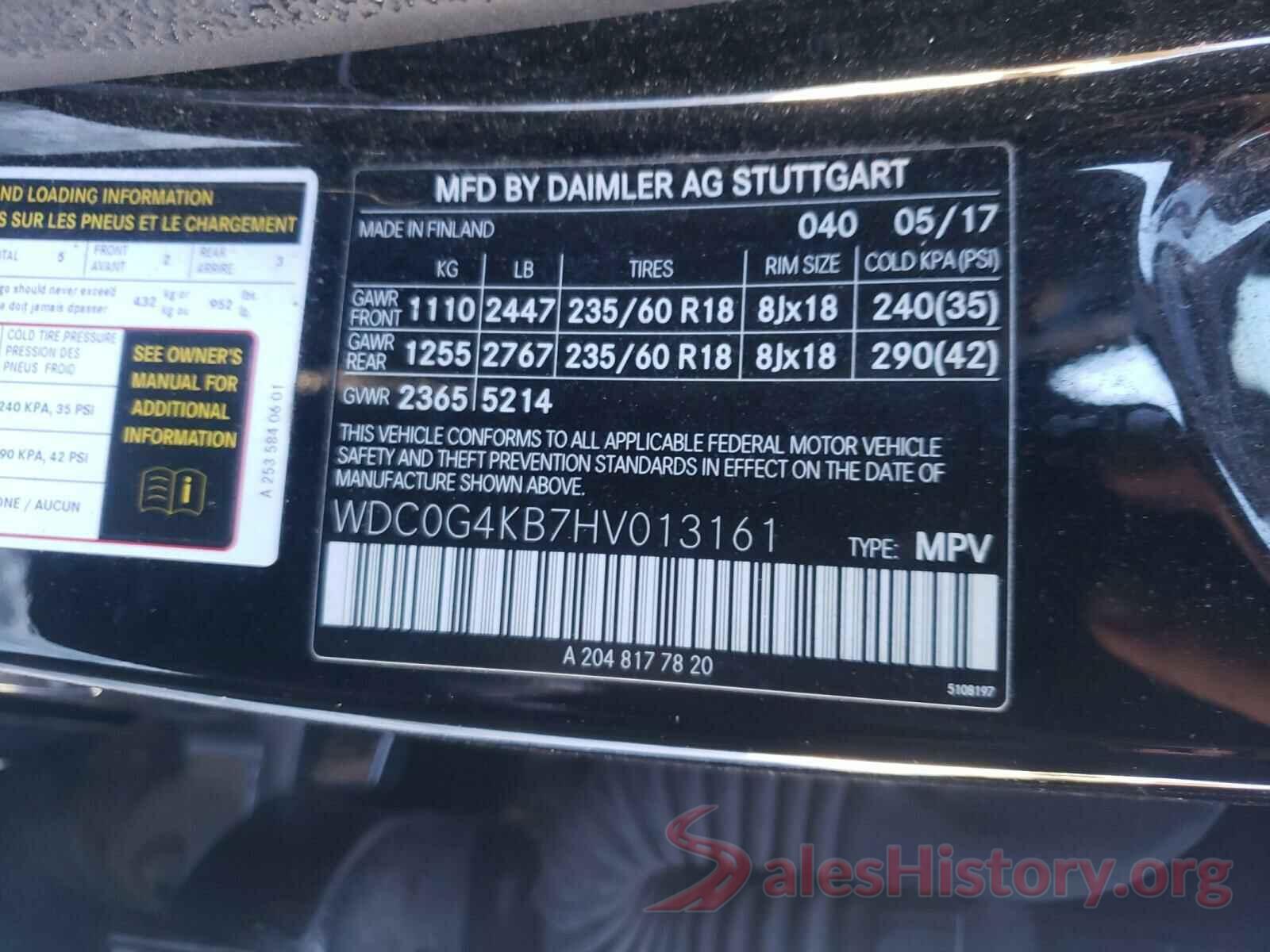 WDC0G4KB7HV013161 2017 MERCEDES-BENZ G CLASS