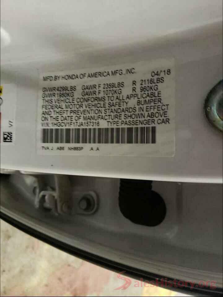 1HGCV1F17JA157316 2018 HONDA ACCORD