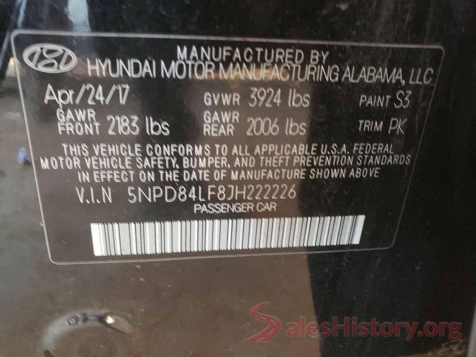 5NPD84LF8JH222226 2018 HYUNDAI ELANTRA