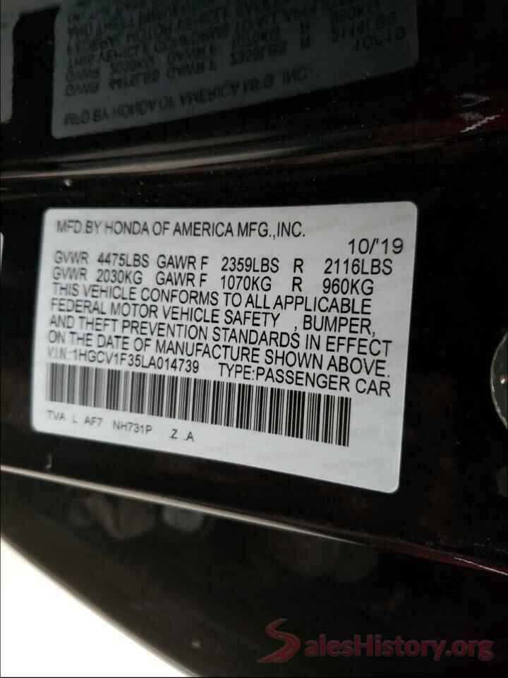 1HGCV1F35LA014739 2020 HONDA ACCORD