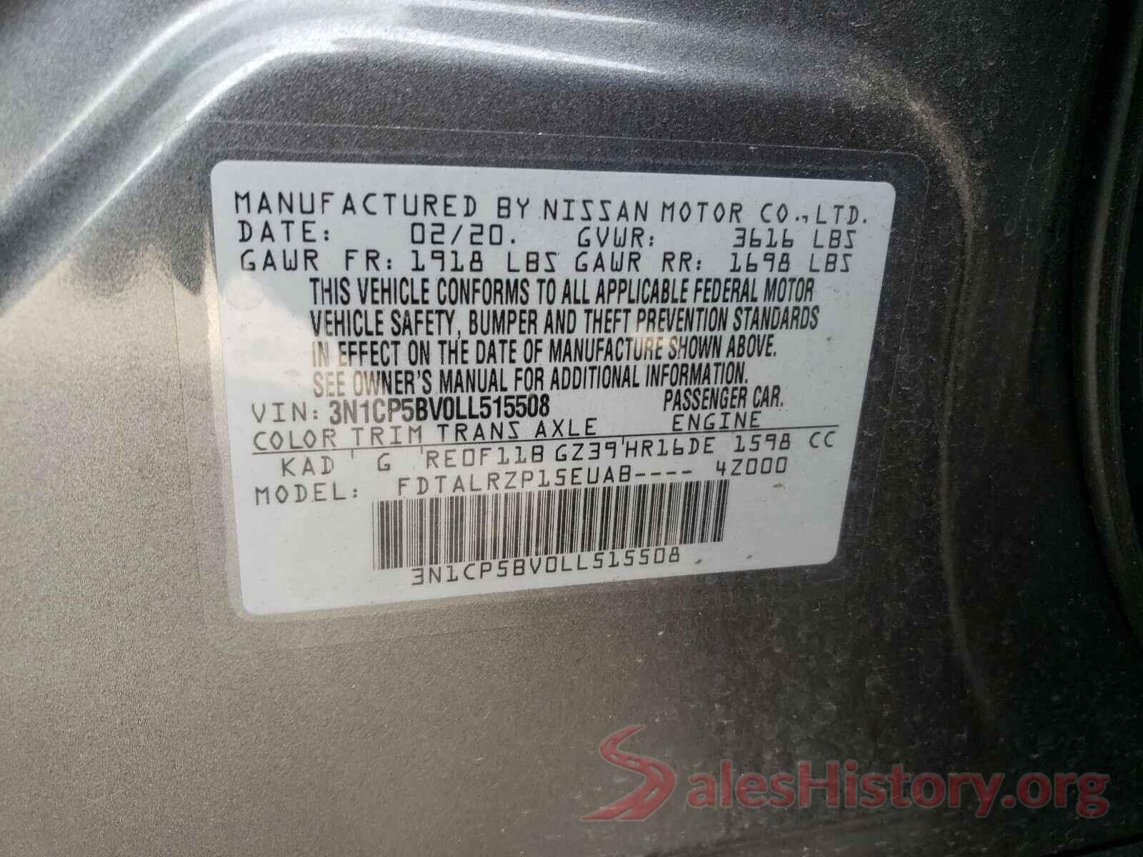 3N1CP5BV0LL515508 2020 NISSAN KICKS