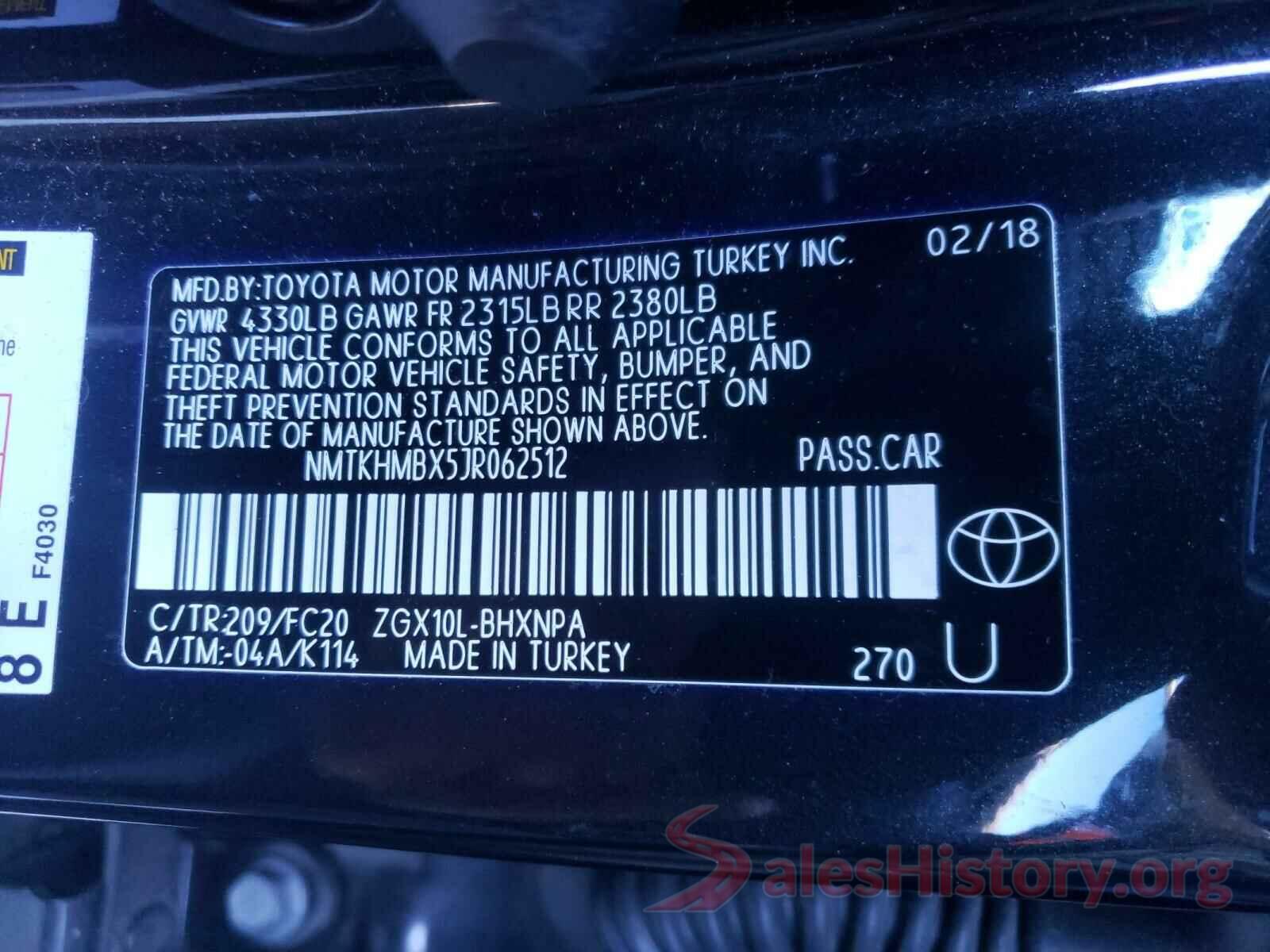 NMTKHMBX5JR062512 2018 TOYOTA C-HR