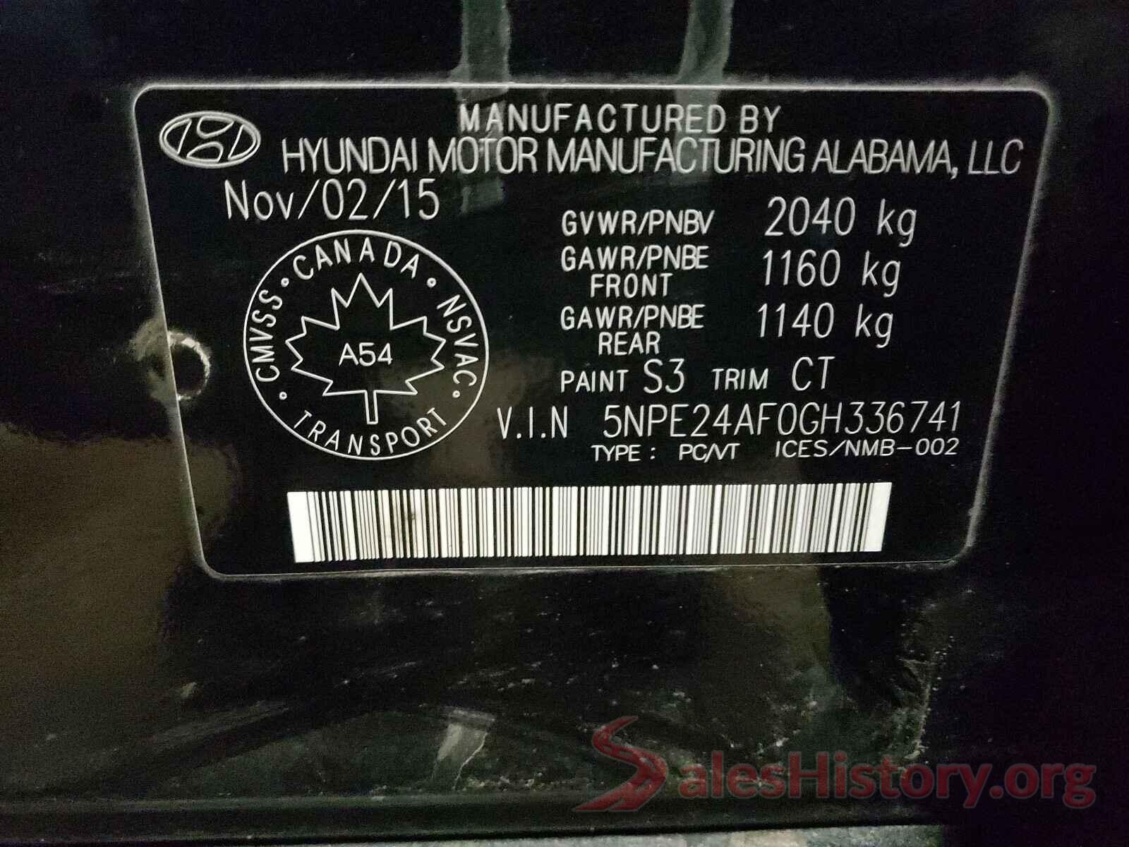 5NPE24AF0GH336741 2016 HYUNDAI SONATA