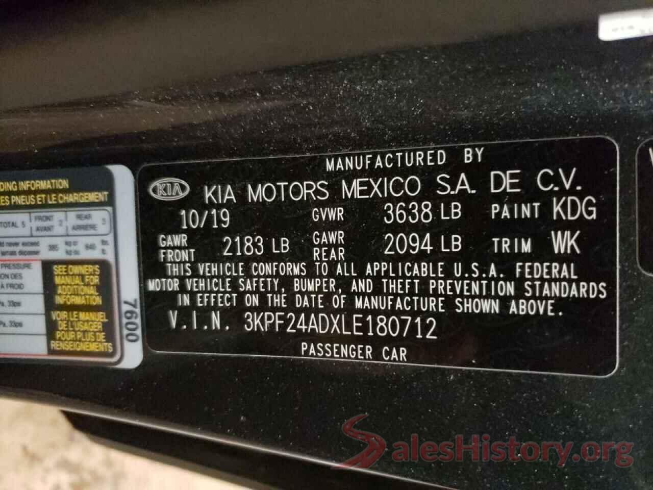 3KPF24ADXLE180712 2020 KIA FORTE