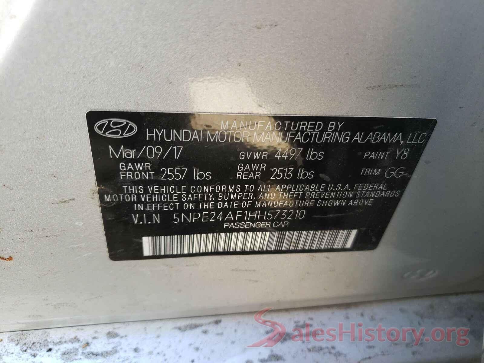 5NPE24AF1HH573210 2017 HYUNDAI SONATA