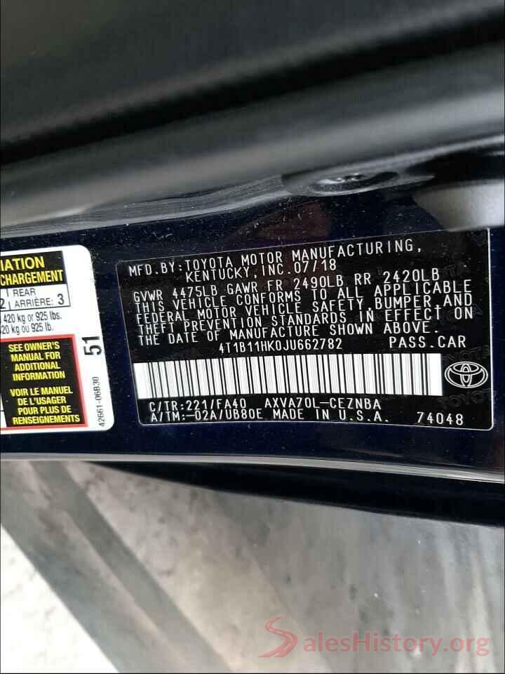 4T1B11HK0JU662782 2018 TOYOTA CAMRY