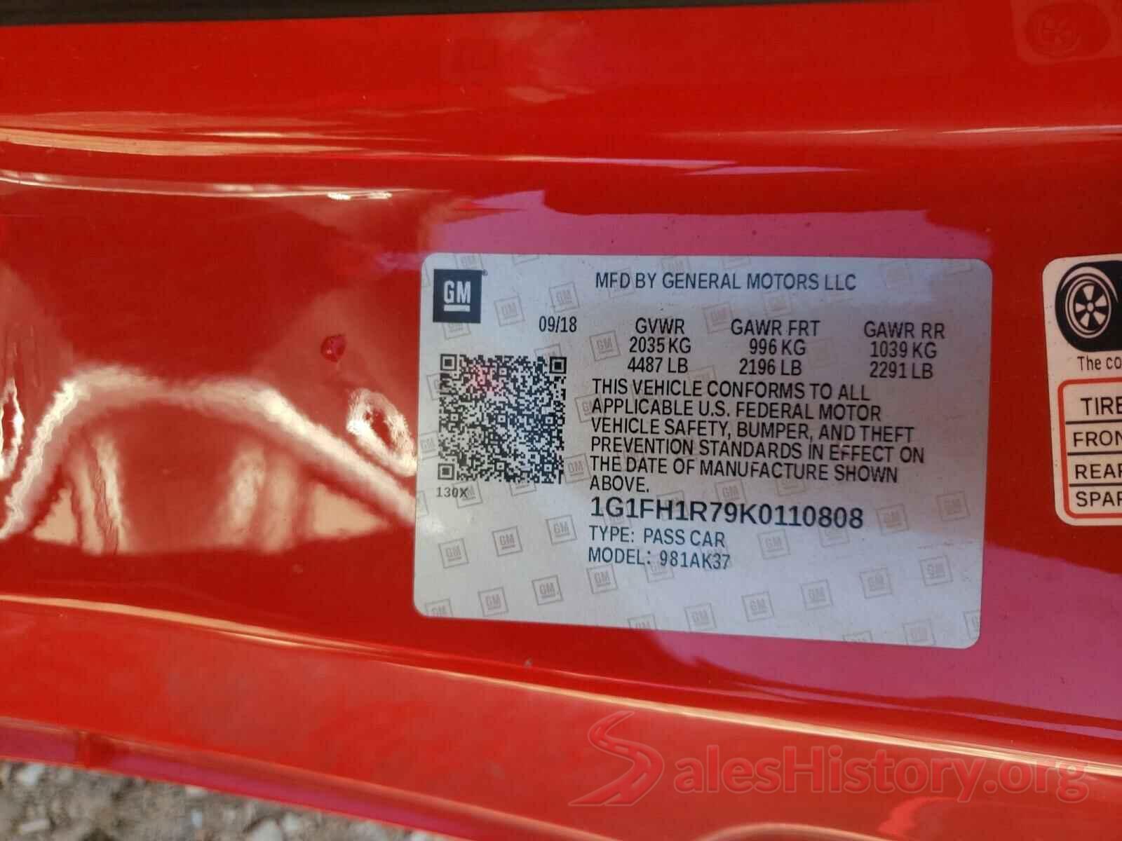 1G1FH1R79K0110808 2019 CHEVROLET CAMARO