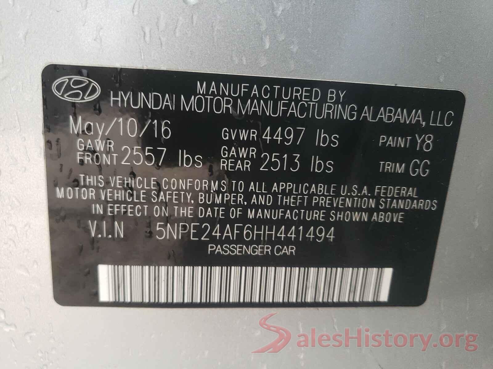 5NPE24AF6HH441494 2017 HYUNDAI SONATA