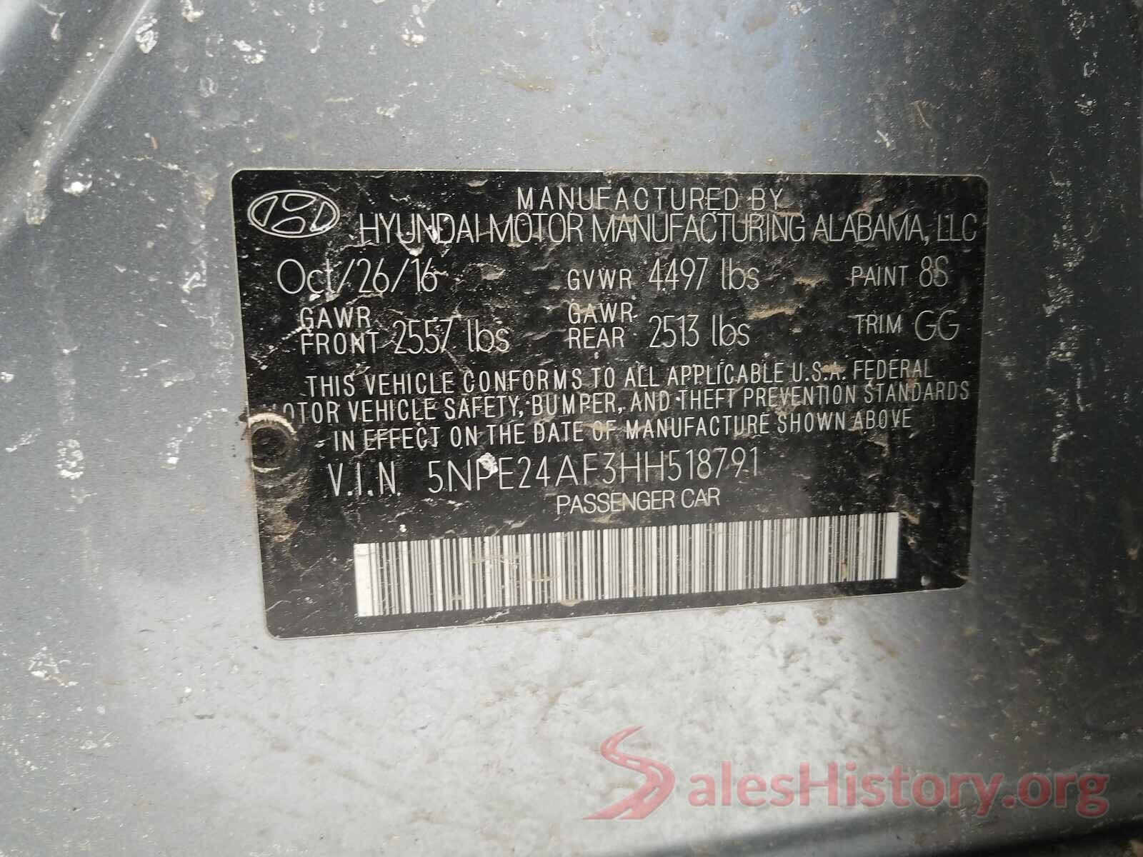 5NPE24AF3HH518791 2017 HYUNDAI SONATA