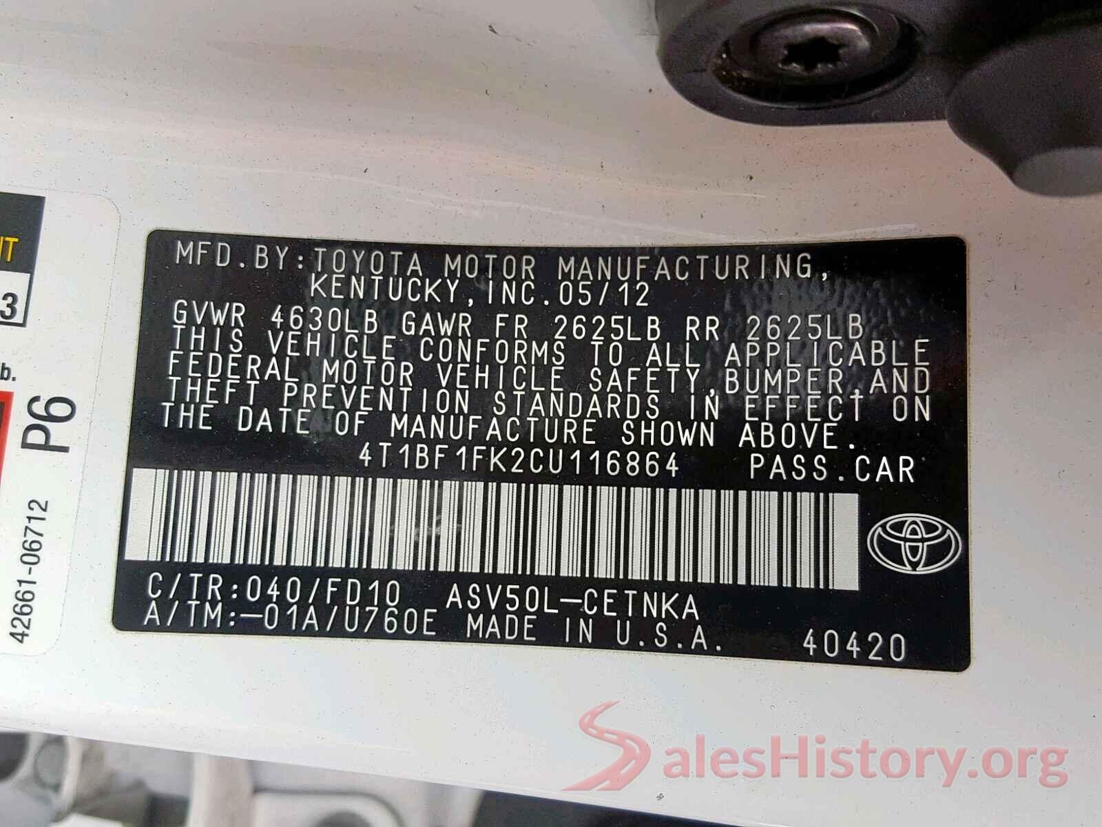 4T1BF1FK2CU116864 2012 TOYOTA CAMRY BASE