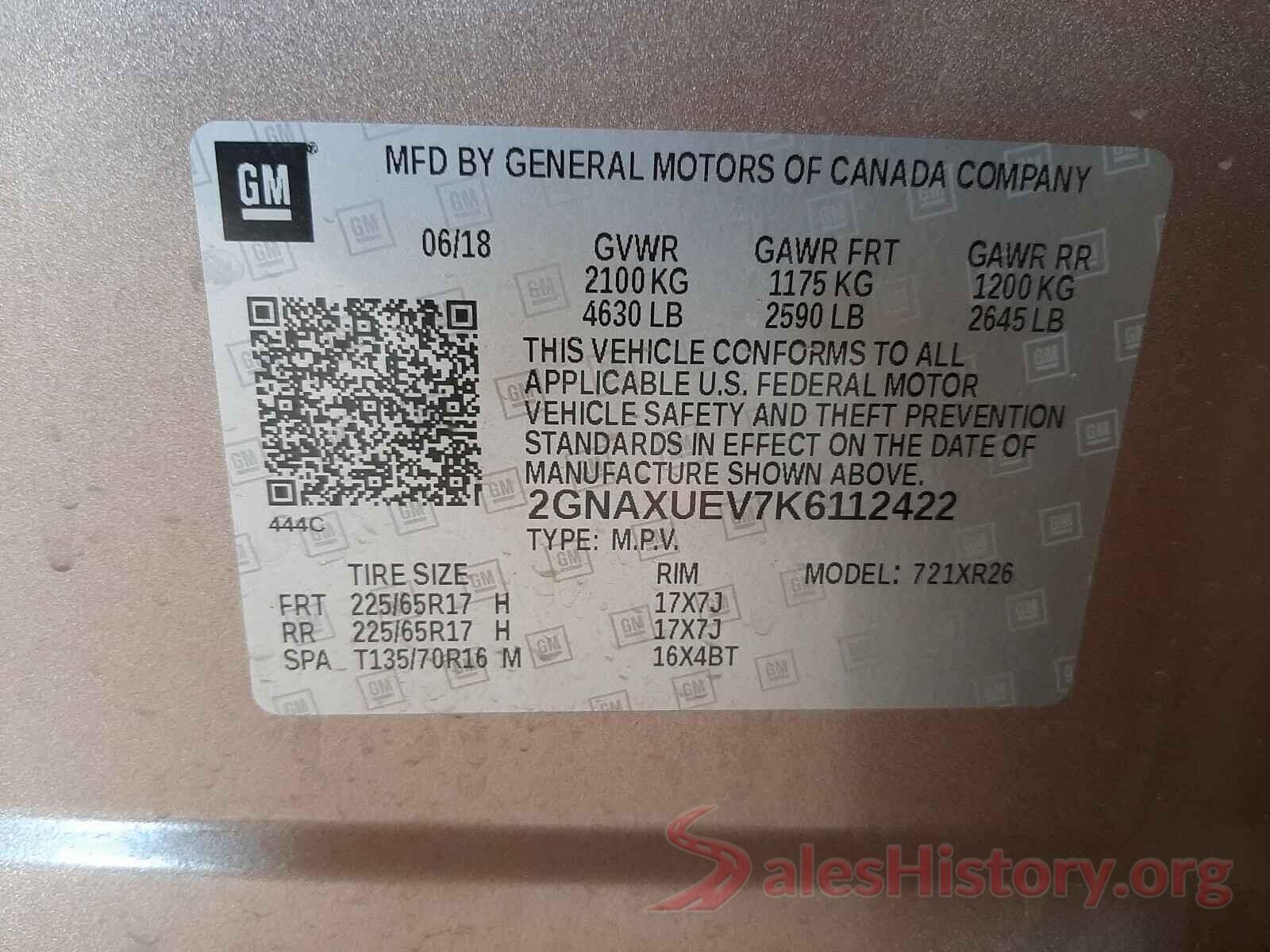 2GNAXUEV7K6112422 2019 CHEVROLET EQUINOX