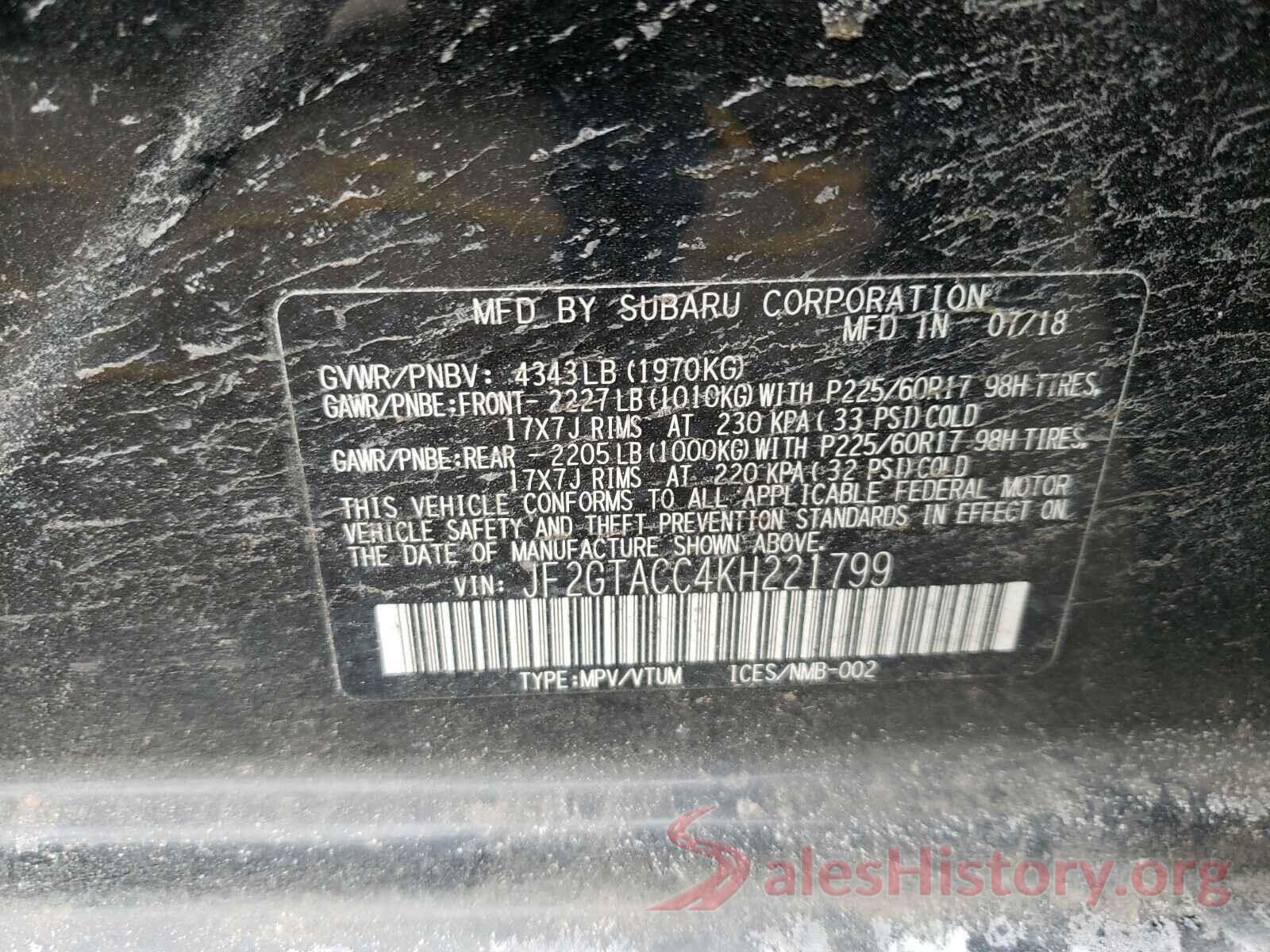 JF2GTACC4KH221799 2019 SUBARU CROSSTREK