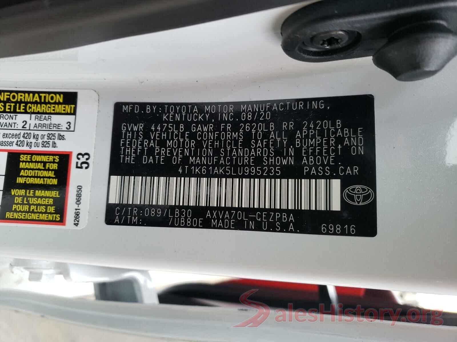 4T1K61AK5LU995235 2020 TOYOTA CAMRY