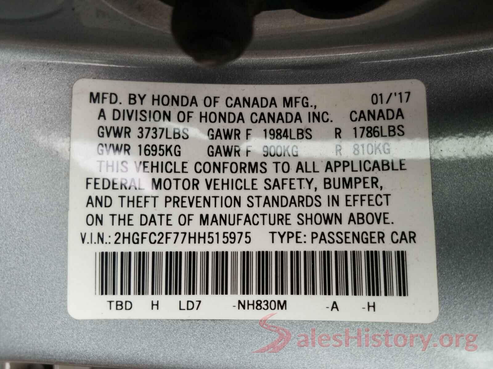 2HGFC2F77HH515975 2017 HONDA CIVIC