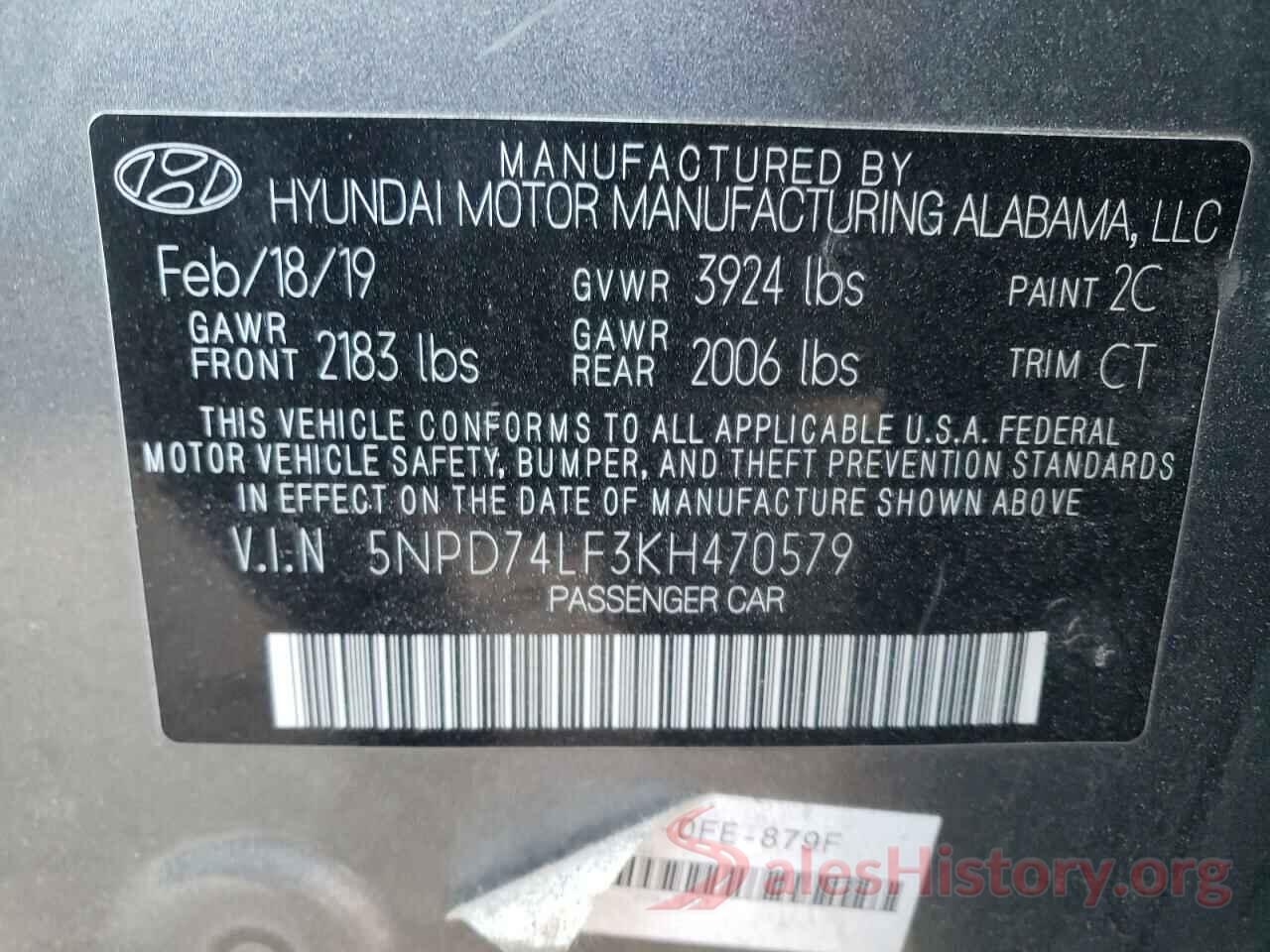 5NPD74LF3KH470579 2019 HYUNDAI ELANTRA